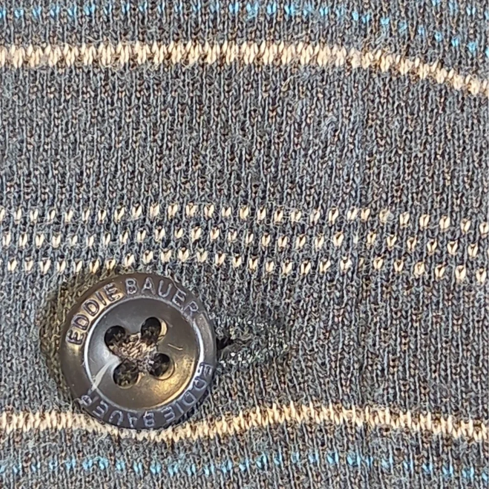 Eddie Bauer Men's Large Gray Blue Striped Short Sleeve Polo Shirt Casual